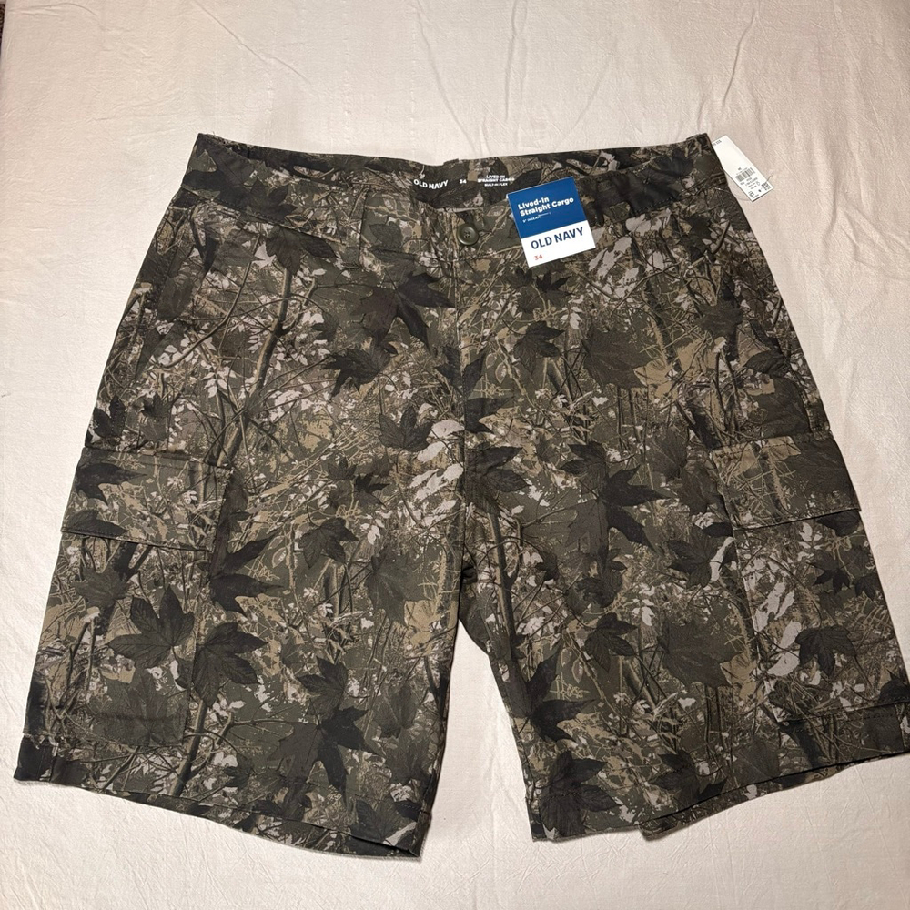 Men's Old Navy Cargo‎ Shorts Waist 34 Green Brown Camo
